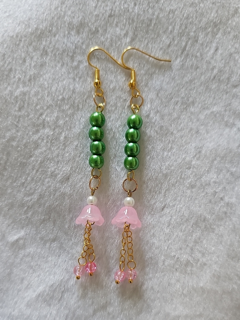 Green and Pink Beaded Flower Earrings